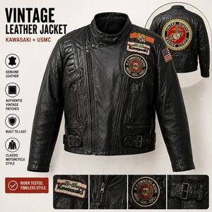 Vintage‎ Protech Leather Apparel Marine Corps Motorcycle Jacket 46 US XL